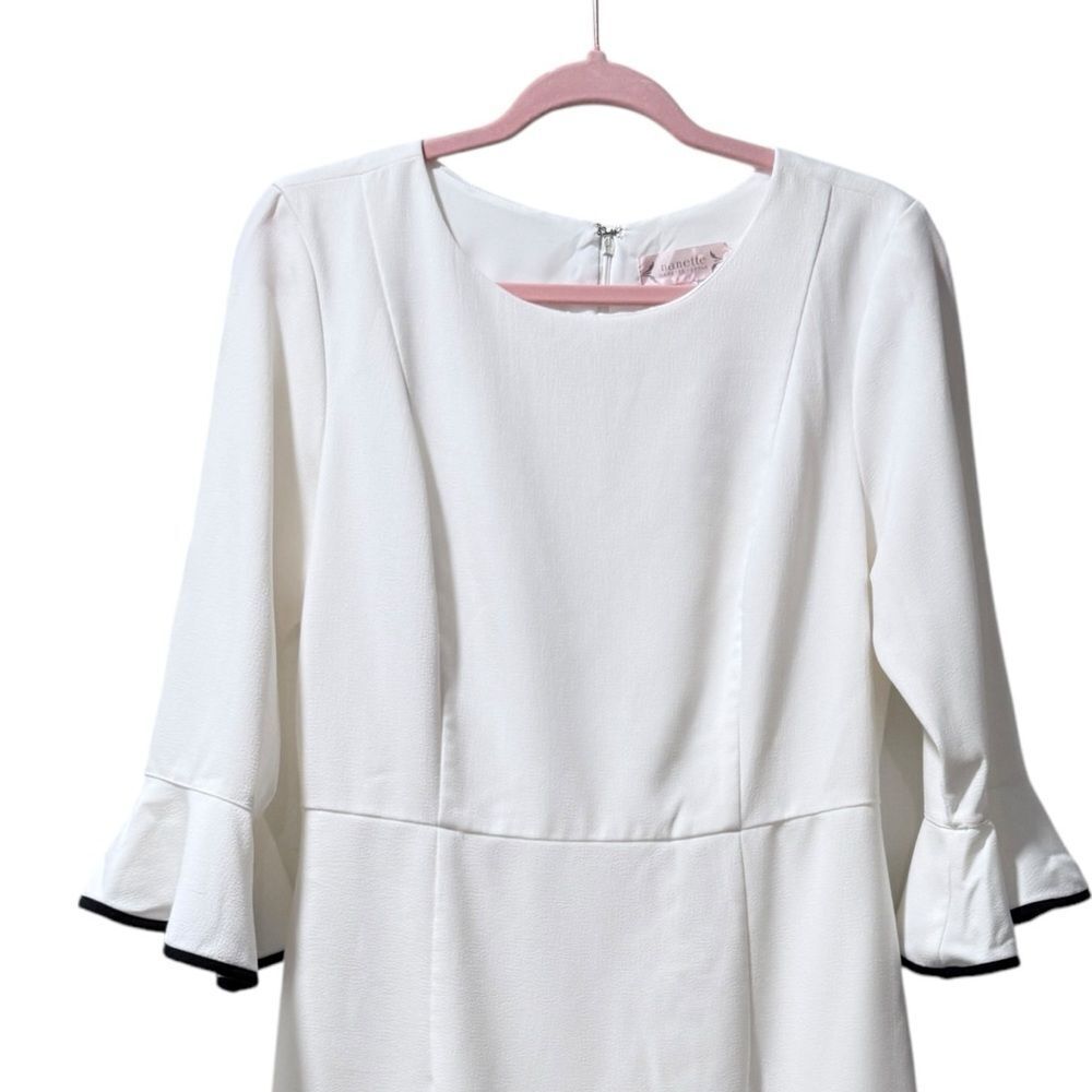 NANETTE LEPORE White BELLA DONNA Dress 4 Bell Sleeves Flounce Contrast Edge NWT - Picture 5 of 14